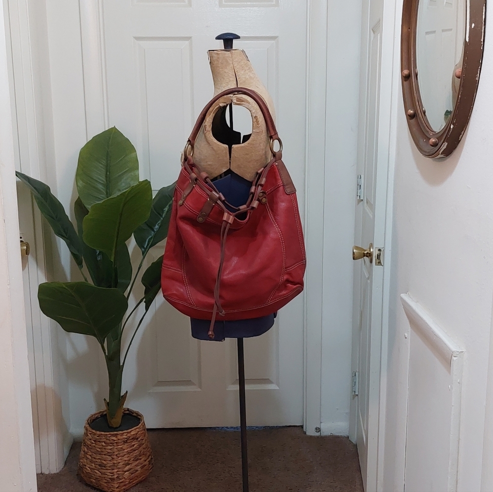 Lucky Brand Red Leather Hobo Shoulder Bag